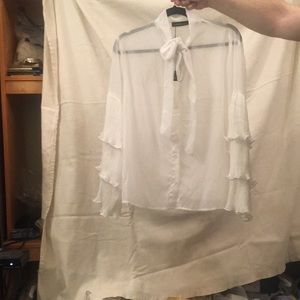 (XXL) Celia collection blouse sheet long sleeve tie neck ruffled sleeves